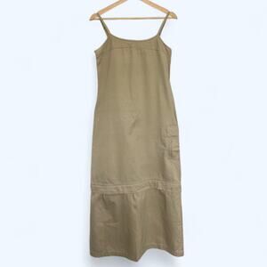 Vintage 90s Y2K Maxi Khaki Spaghetti Strap Express Dress Zip Off Y2K Grunge